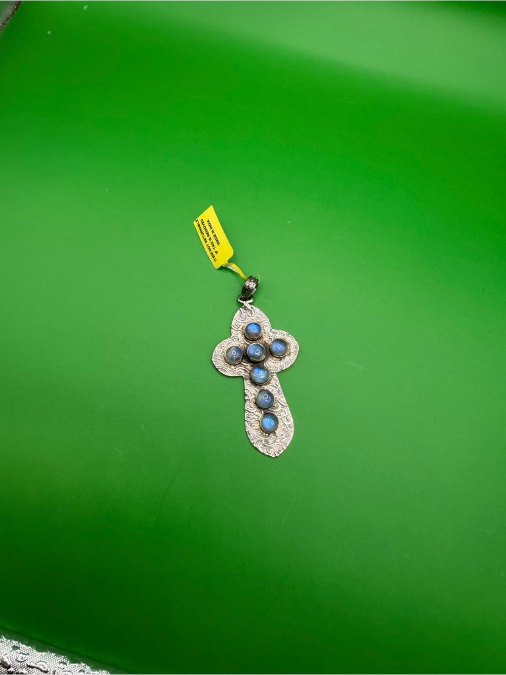 925 Sterling Silver Moonstone Cross Pendant.